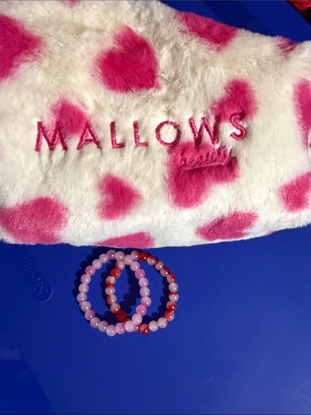 Pink & White Plush Cosmetic Bag